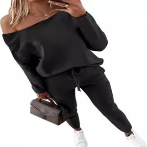 CHICME 여성 운동복 가을 어깨 긴팔 상의와 바지 세트 여행 의상 2벌