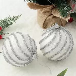 비타리토 실버화이트 장식볼 2p 10cm 샤이닝캐슬크리스마스 트리볼 소품 오너먼트 악세사리 액세서리