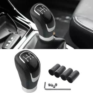 LAINLOY 5단 변속 노브 수동 기어 변속기 가죽 자동차 스틱 핸들 주행 대부분의 자동차(블랙)에 맞습니다
