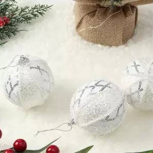 비타리토 실버화이트 장식볼 3p 8cm 다이아체크크리스마스 트리볼 소품 성탄절 악세사리 오너먼트