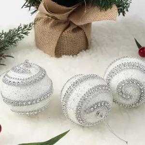 비타리토 실버화이트 장식볼 3p 8cm 더블라인트리볼 액세서리 악세사리 소품 오너먼트 성탄절 크리스마스