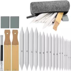 AGPTEK 22개의 PCS 스케치 드로잉 도구 16개의 블렌딩 스텀프 세트와 사포 연필깎이 2개 연필 연장 1개