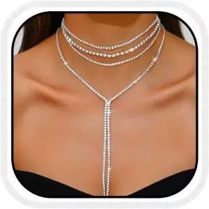 유니크라 블랙 라인스톤 목걸이 다이아몬드 초커 공식 브라이덜 프롬 패션 코스튬 여성용 주얼리