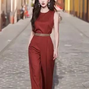 [sale] 여성 슬림 민소매 레드 와이드 점프 슈트