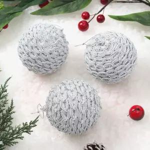 Jdt 장식볼 3p 8cm 화이트베일크리스마스 트리 트리볼 악세사리 액세서리 소품