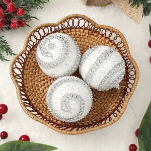 Jdt 실버화이트 장식볼 3p 8cm 더블라인크리스마스 트리 트리볼 악세사리 액세서리 소품