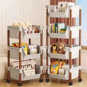 이동식 수납 틈새 주방 욕실 수납장 선반 브라운 4단