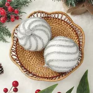 Jdt 실버화이트 장식볼 2p 10cm 샤이닝캐슬크리스마스 트리 트리볼 악세사리 액세서리 소품