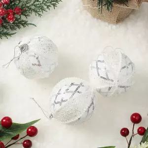 Jdt 실버화이트 장식볼 3p 8cm 다이아체크크리스마스 트리 트리볼 악세사리 액세서리 소품