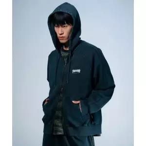 THRASHER 플레임 워시드 트랙 후드집업 블랙