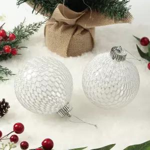 Jdt 시스루 레이스 장식볼 2p 10cm 화이트 실버그물크리스마스 트리 트리볼 악세사리 액세서리 소품