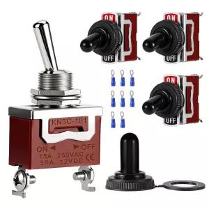 4팩 토글 스위치 SPST ON/OFF 2핀 12V DC 30A 헤비 듀티 방수 부트 캡 커버 포함 자동차 해상 트럭용