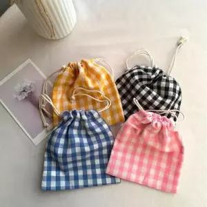 체크 조리개 생리대 파우치 미니 복주머니 천 파우치 WFFQ0XI