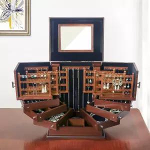 고급 원목 3단 주얼리 귀걸이 목걸이 반지 수납용 엔틱 디자인 박스 빈티지 스타일 악세사리 정리함 다층 보관함