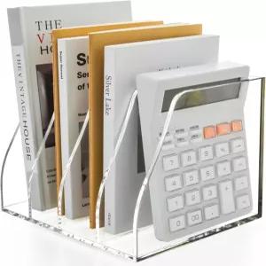 AIDIMOO 아크릴 잡지 파일 홀더 4개의 수직 구획 책상 문서 분류 정리함 사무실용 투명 폴더 랙 바인더