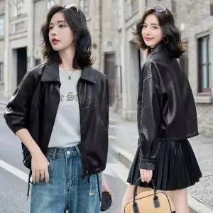 여사친 빈티지 가을 레더 가죽 재킷 코트 숏 스트링 PU 점퍼 SPO마켓3