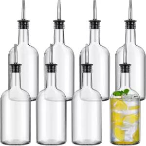 베이더케 8pcs 17온스 유리 롱넥 병 붓기 주류 바 주스 와인 스노우콘 시럽을 위한 퍼러 캡 테이퍼드