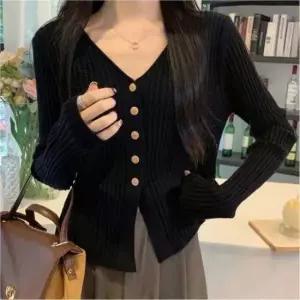 [의류] 아우터 골지 여자 버튼 봄가을 세로 가디건 V넥