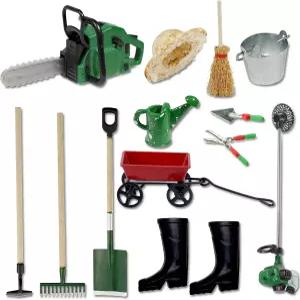 1 12 미니어처 정원 가꾸기 도구 요정 농사 미니 삽 전기 톱 갈퀴 피치포크 모델 봄 세트 집 장식