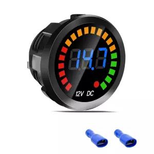 방수 DC 12V 전압계 LED 디지털 디스플레이 게이지 패널 와이어 및 단자 나사가 있는 원형 배터리 모니터