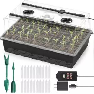 성장 조명이 있는 오리온어스 60셀 셀프 워터링 씨앗 스타터 트레이 업그레이드된 1-24시간 타이머 습도
