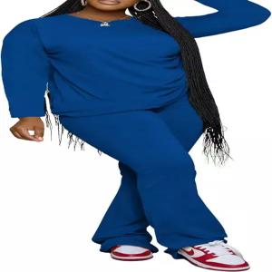 핀스비 여성 2피스 캐주얼 세트 긴 소매 상의와 플레어 팬츠 라운지 트랙수트