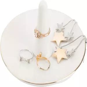 마이기프트 화이트 세라믹 링 접시 홀더 주얼리 약혼 금색 트림이 있는 장신구 트레이
