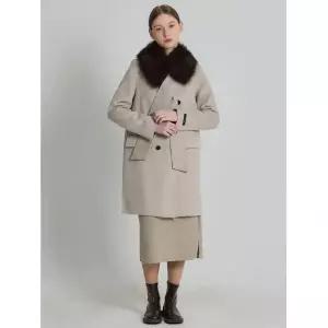 [하프단독][르오트(LeOT)] 세인트 천연폭스퍼 울블렌드 벨티드 롱코트 (+퍼 머플러)