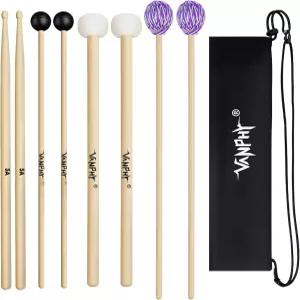 반피 드럼 망치 키트 - 4팩(펠트 팀파니 고무 마림바 및 5A 스틱) 세트 실로폰 글로켄스필 비브라폰용 가방