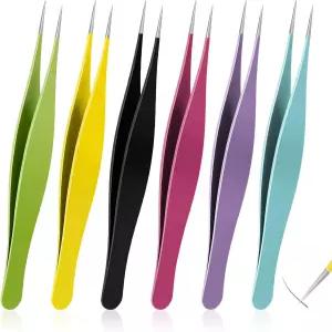 살브세버 6피스 바늘 코 핀셋 - 정밀 미세 포인트 팁 스테인리스 스틸 얼굴 털 및 눈썹용 블랙헤드 리무버