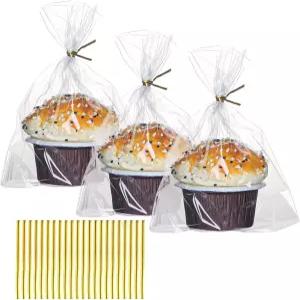 컵케이크 마카롱 및 초콜릿 간식(쿠키 딸기에 맞는) 재사용 가능한 재밀봉 베이커리 포장을 위한 골드