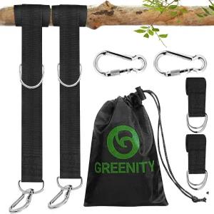 그리니티 트리 스윙 스트랩 조절 가능 - 5피트 길이의 나무용 해먹 카라비너가 있는 경량 로프 스타일