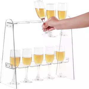 토비위비 2단 아크릴 샴페인 유리 홀더 월 스탠드 플루트 10개의 슬롯이 있는 테이블탑 스템웨어 걸이식