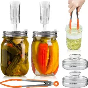 아트컴 11개 발효 키트 - 와이드 마우스 메이슨 병을 위한 간편한 스테인리스 스틸 뚜껑 유리 무게 에어록