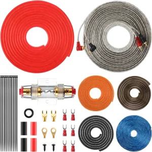 걸프뮤 4 게이지 앰프 키트 20개의 FT 전원 케이블 100A 퓨즈 14 스피커 와이어 홀더 및 보호 튜브가 있는