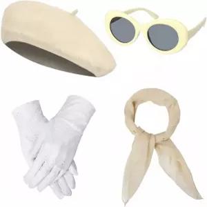 벵프로 여성 프랑스 테마 파티 베레 모자 쉬폰 스카프 장갑 레트로 타원형 선글라스 멋진 드레스 의상 세트