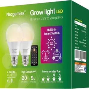 리모컨 태양 모드 일일 자동 타이머 내장 4500K A21/A70 E26/E27 9W 디밍 가능한 실내 식물용 풀 스펙트럼