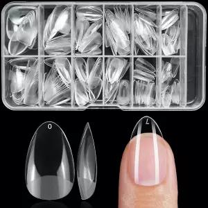 라이프스톨 240pc 아몬드 젤 네일 팁 손톱에 프레스용 짧은 가짜 클리어 아크릴 12 사이즈 풀 커버 소프트