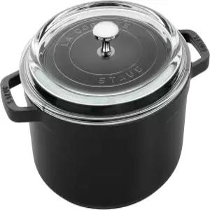 STAUB 주물 더치 오븐 4-qt 원형 코코트 유리 뚜껑 프랑스산 3-4 검은색 제공