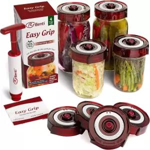 넓은 입의 메이슨 병을 위한 발효 뚜껑. 4개의 워터리스 에어락 뚜껑 키트. 산소 펌프로 공기를 자동으로