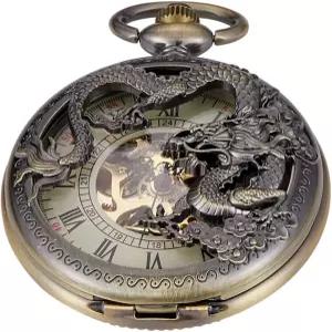 남성용 후두잇 앤티크 기계식 포켓워치 불규칙 팔각형 골격 체인 + 박스가 있는 로마 숫자 다이얼