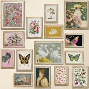 LANCI95 15개 프레임 절충형 벽 장식 다채로운 컬러풀 아트 걸스 룸 빈티지 월 프린트 무디 맥시멀리스트