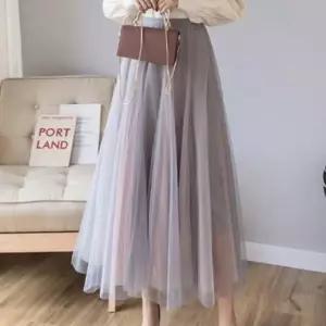 망사 레이스 a라인 그라데이션 롱치마 밴딩스커트