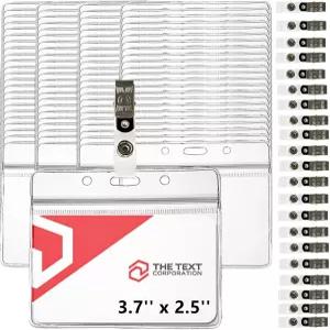 클립이 있는 Lyellfe 100피스 이름표 홀더 투명 신분증 수평 배지 스와이프 카드용 재봉입 가능 방수 카드