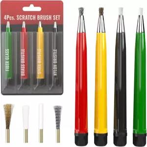 교체 팁이 포함된 픽시스 스크래치 브러시 펜 세트 유리섬유 강철 황동 나일론 5인치 스타일 준비 부식 녹