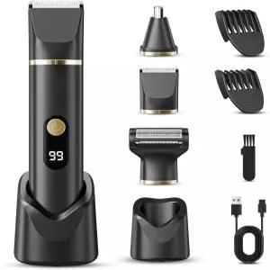 남성용 수염 트리머 IPX7 방수 바디 헤어 전기 면도기 그루밍 키트 사타구니 코 귀털 다리 가슴(블랙)용