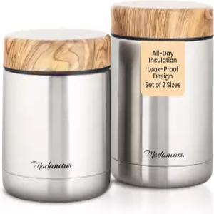 스테인리스 스틸 단열 푸드 병 2개 세트 (16온스 + 12온스) 넓은 입 뜨거운 음식 도시락 용기용 수프 써모