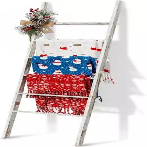 6단 담요 사다리 나무 5.7피트(66.5인치) 이불 수건 홀더 랙 장식 쉬운 조립 거실 침실 욕실 홈 데코용