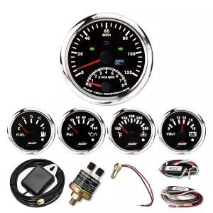 RACETECH 5 게이지 세트 85mm (3-3/8 ) 2in1 GPS 속도계 120MPH 타코미터 8000 RPM 표시등 및 주행 거리계