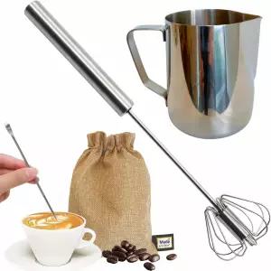 고급 수동 밀크 프로더 세트 라떼 키트 스테인리스 스틸 바리스타 등급의 프로팅 피처 거품기 아파트